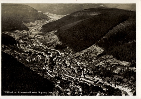 Postcard Bad Wildbad in the Black Forest, aerial view of Wildbad, Black Forest, detailed landscape