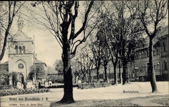 Ak Hasselfelde Oberharz am Brocken, marktplein, kerk