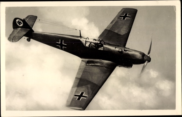 Ak Deutsche Wehrmacht, Luftwaffe, Kampfflugzeug Messerschmitt Me 109, Jagdeinsitzer