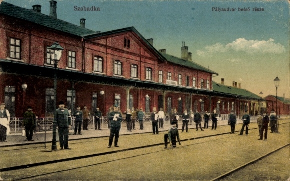 Ak Szabadka Subotica Servië, treinstation, spoorweergave