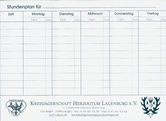 Timetable Advertising, District Hunting Association Herzogtum Lauenburg EV, Animals, Rabbit, Badger, Fox