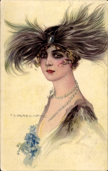 Artist Postcard Corbella, T., portrait of a woman with a hat