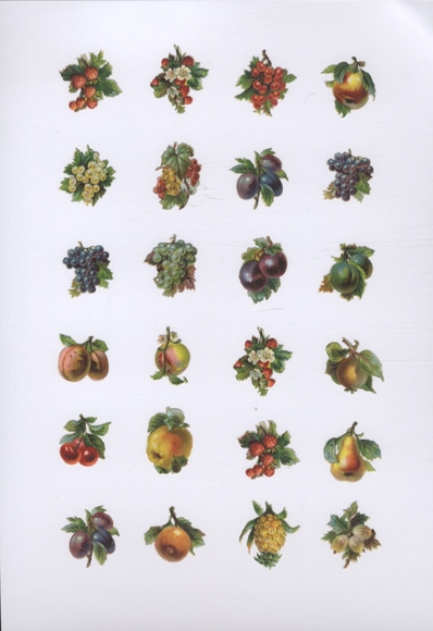 24 Oblaten Trauben, beeren, Kirschen, Pflaumen, Birnen, je ca. 3 x 3 cm