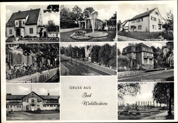 Postcard Bad Waldliesborn Lippstadt in Westphalia, Haus Rieping, golf course, bathhouse