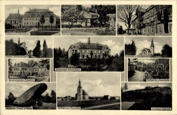 Postcard Schmeckwitz Oberlausitz, Ev Church, Malteserstift Röckelwitz, Bad Heil, Monastery St Marienstern,