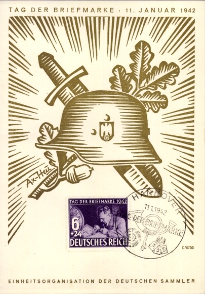 Kunstenaarsbriefkaart Axster Heudtlaß, Postzegeldag 1942, KdF