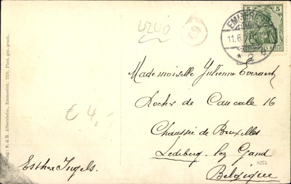 Postcard Emmerich am Niederrhein, view of the Rhine riverbank, jetty, ship, church, houses, sky
