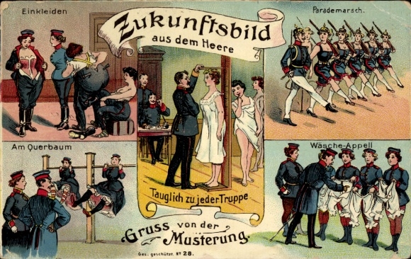 Chromo-Litho Future Image of the Infantry, Greetings from the Muster, Women in the Military