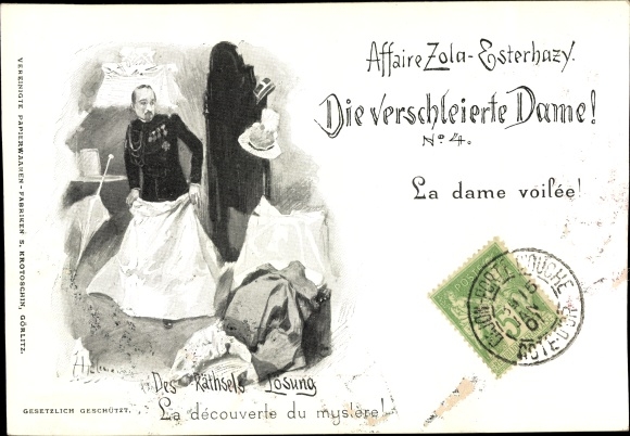 Artist Postcard Dreyfus Affair, Zola Esterhazy, The Veiled Lady No. 4, The Riddle&#39;s Solution