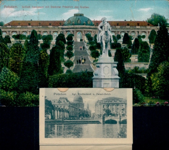 Leporello Postcard Potsdam, Sanssouci Palace, Monument to Frederick the Great, Royal City Palace, Palace Hotel