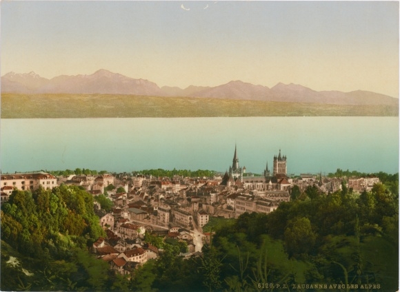 Photo Lausanne Kt. Vaud Switzerland, town view, Alps