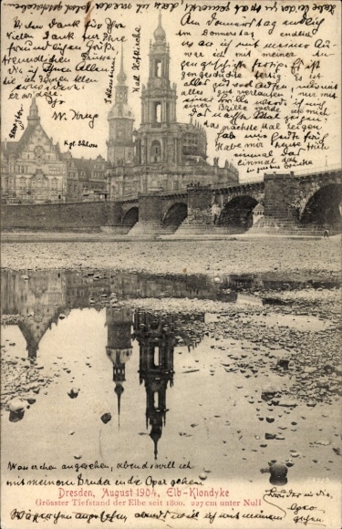 PC Dresden Altstadt, August 1904, Elb-Klondyke, greatest low of the Elbe since 1800