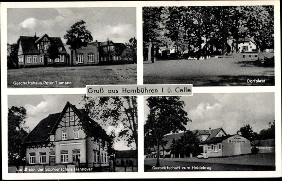 Postcard Hambuehren Nieders., commercial building, country home Sophienschule Hanover, inn to Heidekrug