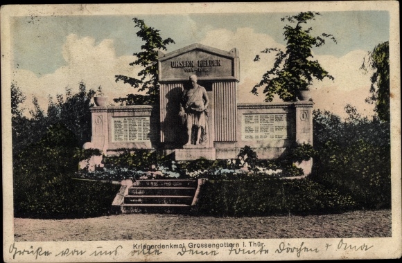 Postcard Grossengottern rural community Unstrut Hainich, war memorial
