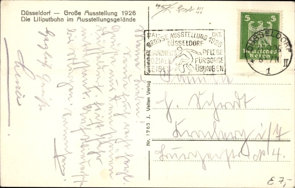 Ansichtkaart Düsseldorf am Rhein, grote tentoonstelling GeSoLei 1926, Liliputbahn