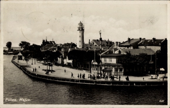 Postcard Baltijsk Pillau East Prussia, harbour, lighthouse