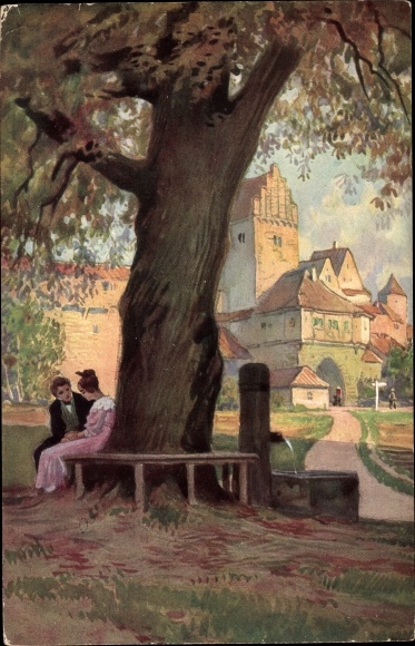 Song artist PC Hey, Paul, at the fountain in front of the gates, folk song card no. 29