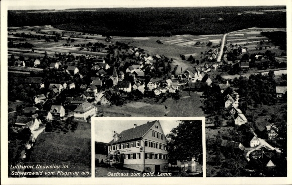 Postcard Neuweiler in the Black Forest, aerial photograph, Gasthaus zum goldenen Lamm