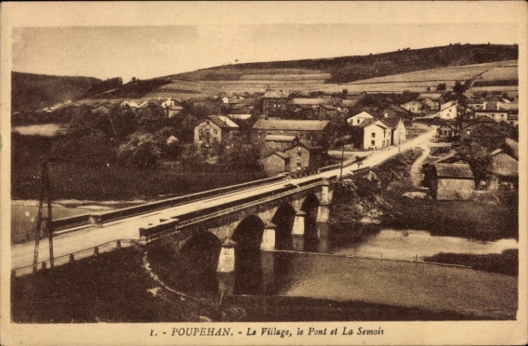 Postcard Poupehan Bouillon Wallonia Luxembourg, POUPEHAN, village view, bridge, river Semois