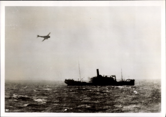 Photo German fighter plane fires on British steamers in the English Channel, April 1940, II WW