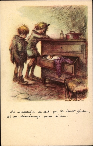 Artist Postcard Poulbot, Franciscque, The doctor said he was done