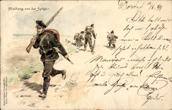 Kunstenaar Ak Becker, C., Rapport van bovenaf, Duitse soldaten, 1914