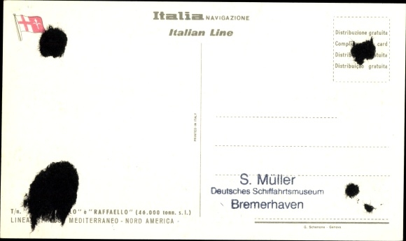 Postcard TN Michelangelo, Raphael, Italian Line