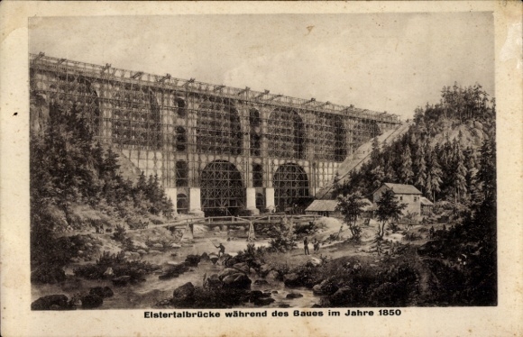 PC Jocketa Pöhl in Vogtland, Elstertal Bridge under construction, 1850