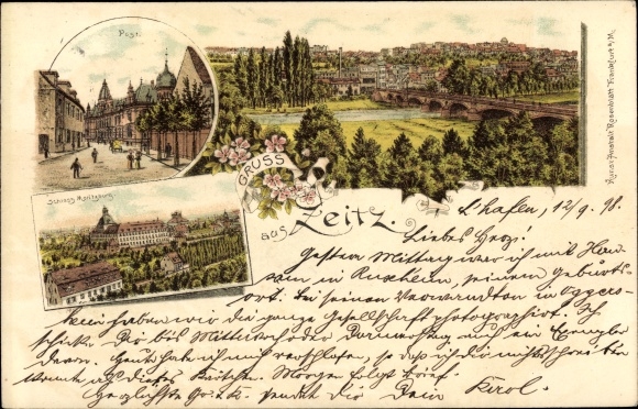 Litho Zeitz an der Weißen Elster im Burgenlandkreis, Schloss Moritzburg, Post, Panorama vom Ort