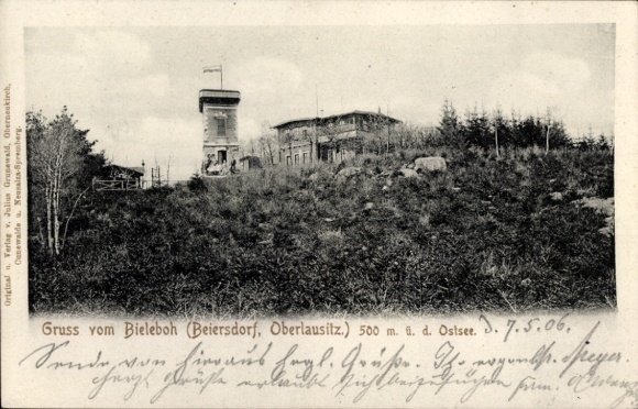 Ak Beiersdorf in Oberlausitz, Bieleboh, restaurant, uitkijktoren
