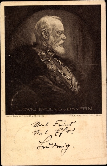 Postal stationery artist PC Firle, Walther, King Ludwig III of Bavaria, much enemy, much honor