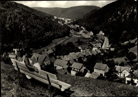 Ak Luisenthal im Thüringer Wald, Talblick von einer Rastbank