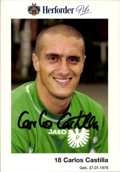 Autograph card footballer Carlos Castilla, Prussia Münster, autograph