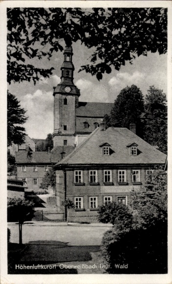 Postcard Oberweißbach Thuringian Forest, view of church, residential buildings