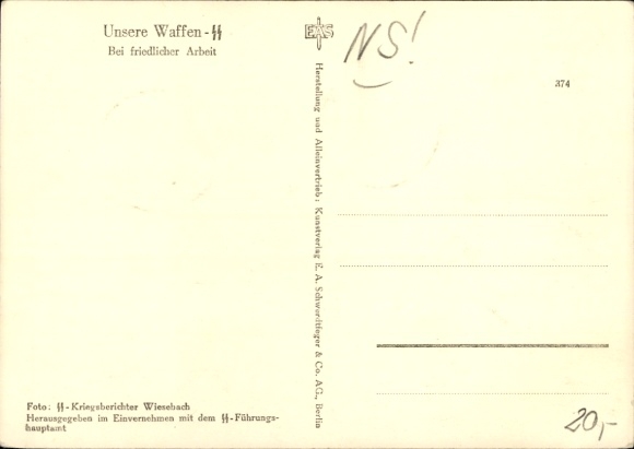 Postcard German Waffen SS, At Peaceful Work, SS Men with Horse Plow