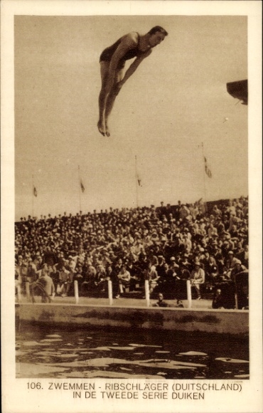 Ak Amsterdam, Olympia 1928, Turmspringer Ribschläger
