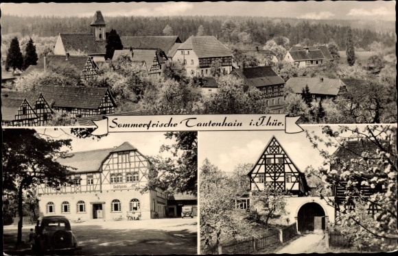 Postcard Tautenhain in Thuringia, panorama, inn