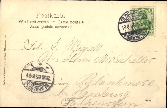 Postcard Oldenburg in Holstein, State Trade Museum, s building, clock tower, garden