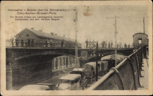 Postcard Herbesthal Lontzen Wallonia Liège, bridge over the Cologne-Aachen-Brussels-Paris railway line
