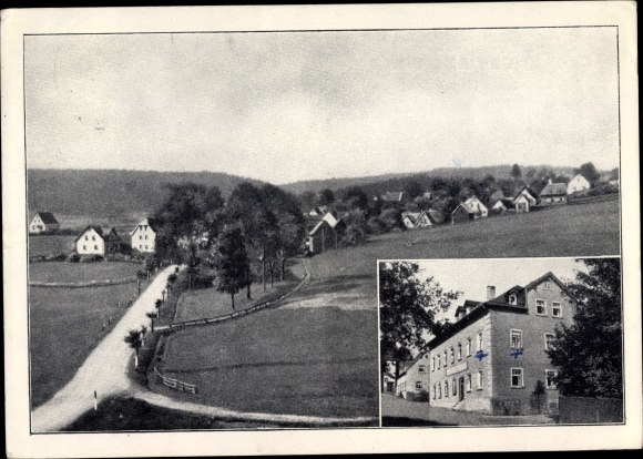 Postcard Lippertsgrün Naila in Upper Franconia, Inn Hans Wirth, panorama of the place
