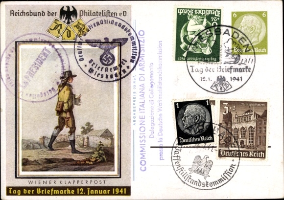 Ganzsachen Ak Wiener Klapperpost, Tag der Briefmarke, 12. Januar 1941, KDF