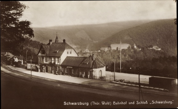 PC Schwarzburg in Thuringia, train station, track side, Schwarzburg Castle