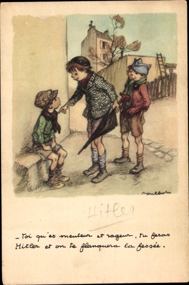 Artist PC Poulbot, children, boy with a black umbrella, Ligue national contre le taudis