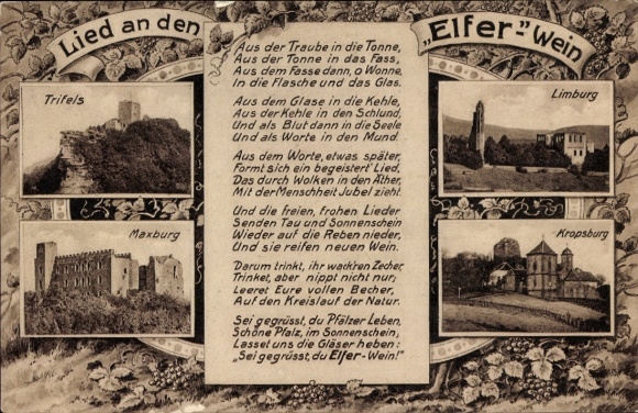 Passepartout Song Postcard to the Elfer Wein, Trifels, Maxburg, Limburg, Kropsburg