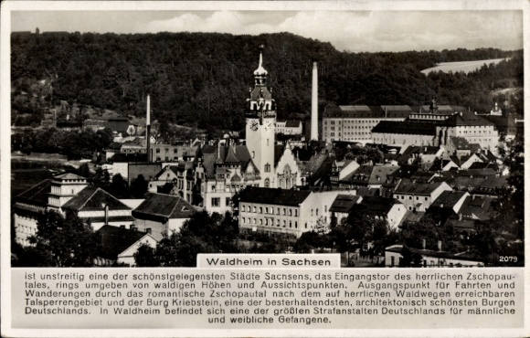 Postcard Waldheim in Saxony, general view