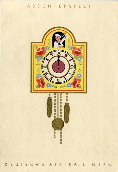 Menu card, steamer Watussi, December 30, farewell party