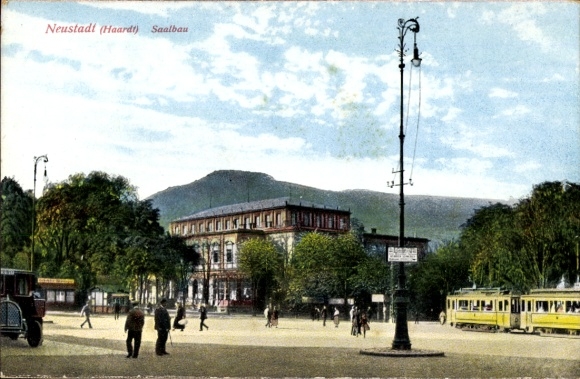Ak Neustadt an der Haardt Neustadt an der Weinstraße, Saalbau, Straßenbahn