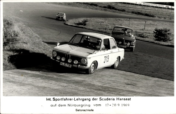 Postcard International Sports Driver Training Course of the Scuderia Hanseat, Nürburgring 1969, Concrete Loop, Racing Car 319
