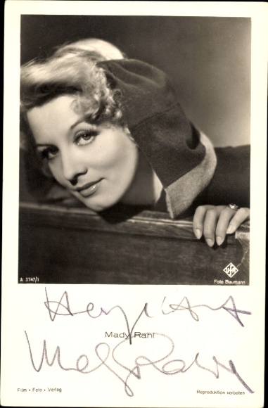 Ak Schauspielerin Mady Rahl, Portrait, Ufa Film, Autogramm