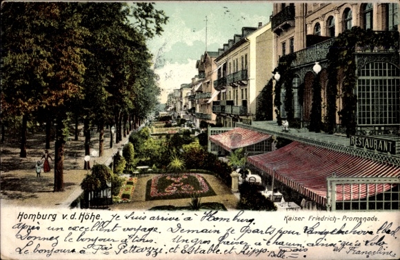 Postcard Bad Homburg vor der Höhe Hessen, RESTAURANT, Kaiser Friedrich Promenade, beautiful parkland...